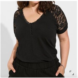 Tory Classic fit Super Soft Slub V-Neck Lace Sleeve Raglan Tee Size 00X